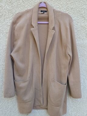 Quince 100% Organic Cotton Open-Front Tan Oversized Cardigan Blazer Tan Lagen